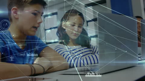 Students Analyzing Data with Interactive Technology Graphics