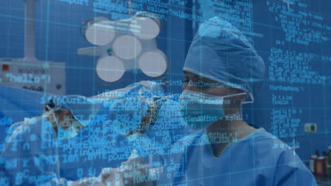 Surgeons in Operating Room with Data Overlay Visualizing Healthcare Technology