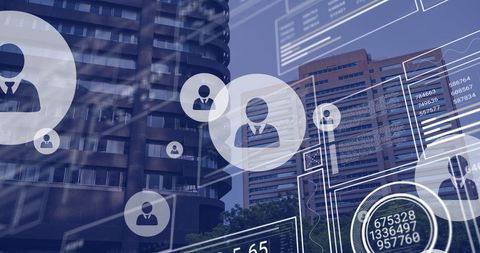 Futuristic Digital Data Processing Over Urban Cityscape