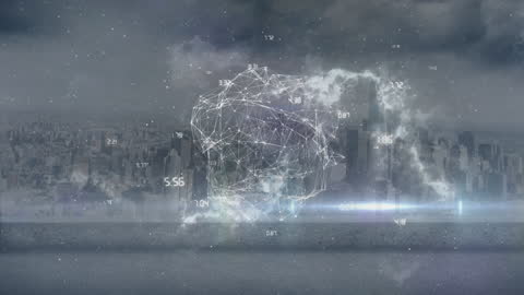 Digital Globe with Network Over Cityscape Representing Global Connectivity