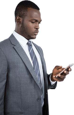 Focused Businessman in Suit Engaging with Transparent Smartphone - Download Free Stock Videos Pikwizard.com