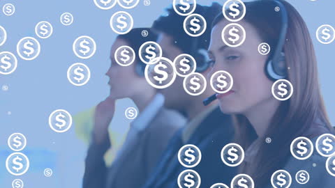 Call Center Team with Dollar Icon Overlay: Customer Success