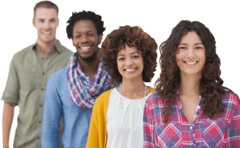 Transparent Friends in Stylish Attire Smiling Together