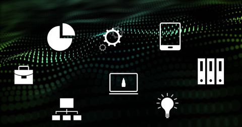 Futuristic Technology Icons with Digital Matrix Background - Download Free Stock Images Pikwizard.com