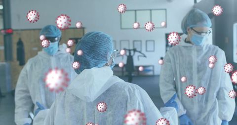 Healthcare Professionals Disinfecting to Combat COVID-19 Spread in Gym