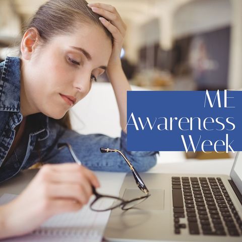 Young Woman Struggling at Workplace for ME Awareness - Download Free Stock Templates Pikwizard.com