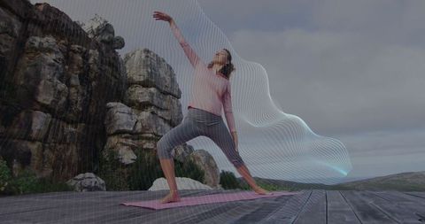 Woman Practicing Yoga Outdoors, Spirit of Mindfulness in Nature