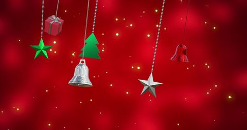 Festive Christmas Ornaments Hanging on Red Background - Download Free Stock Images Pikwizard.com