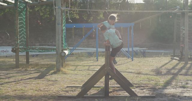 Children Overcoming Obstacle Course Challenge on Sunny Day - Download Free Stock Images Pikwizard.com