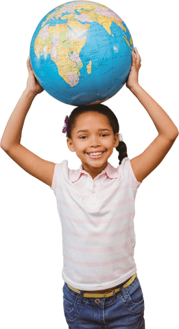 Smiling Biracial Schoolgirl Holding Globe, Transparent Background - Download Free Stock Videos Pikwizard.com