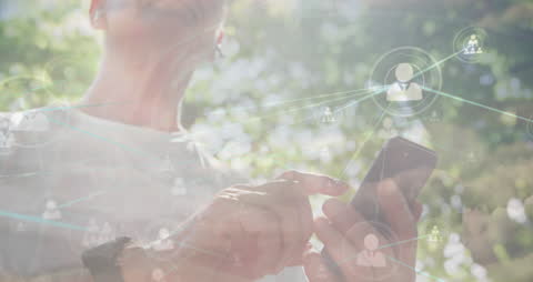 Man Using Smartphone Animation with Digital Network Connections