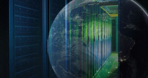 global networking concept with server room and globe overlay - Download Free Stock Images Pikwizard.com