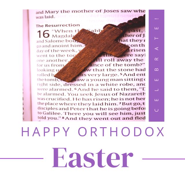 Wooden Rosary on Bible Page with Orthodox Easter Celebration Text - Download Free Stock Templates Pikwizard.com