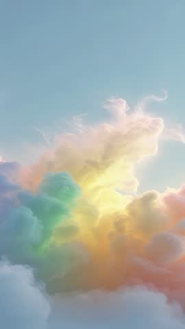 Sunlight Illuminating Pastel Cumulus Clouds Drifting Through Vertical Dreamscape