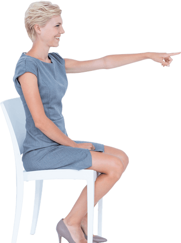 Caucasian Businesswoman in Grey Dress Pointing Finger Transparent Image