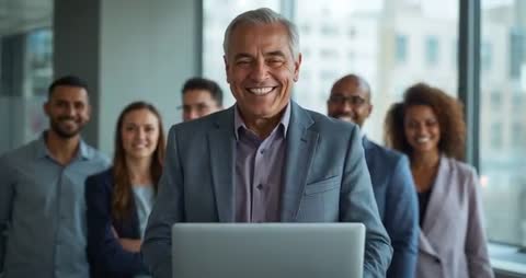 Confident Senior Manager Presenting Report to Diverse Team