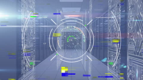 Futuristic Digital Interface with Data in Server Room