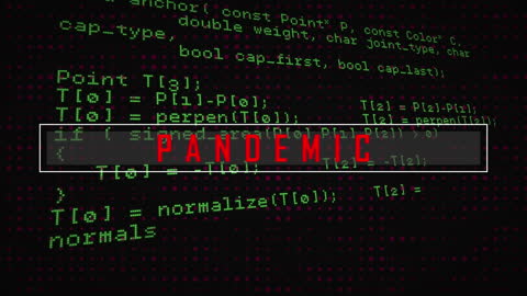 Pandemic Text Overlay on Computer Coding in Digital Artwork