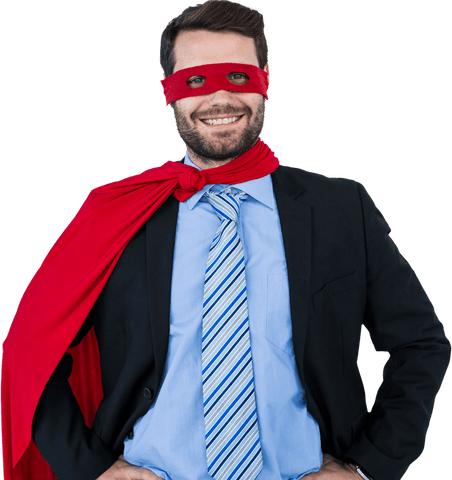 Businessman in Transparent Superhero Mask and Cape Smiling - Download Free Stock Videos Pikwizard.com
