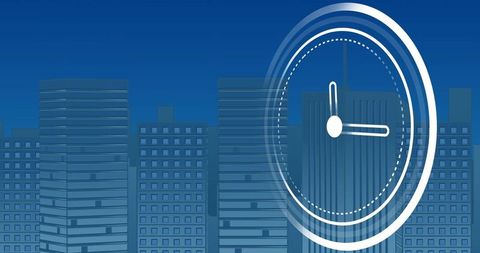 urban cityscape with clock overlaid on skyscrapers at dusk - Download Free Stock Images Pikwizard.com