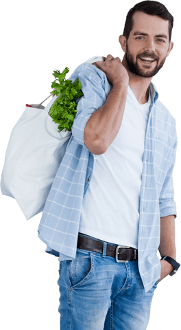 happy man carrying bag full of fresh vegetables on transparent background - Download Free Stock Videos Pikwizard.com