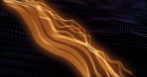 Flowing orange waves on futuristic dotted background