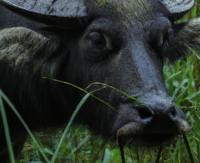 Close-Up of Water Buffalo Grazing in Lush Green Grass - Download Free Stock Images Pikwizard.com