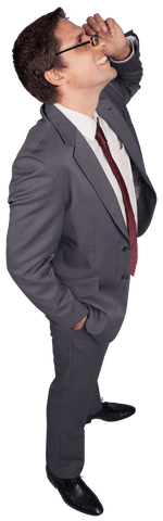 Businessman in Suit Adjusting Glasses with Transparent Background