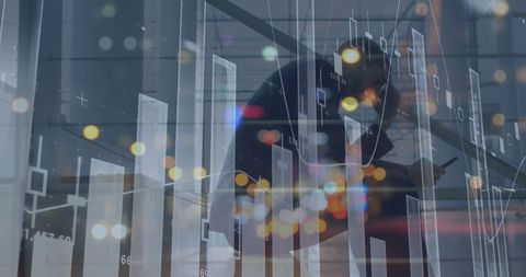 Stressed businessman analyzing data through smartphone use