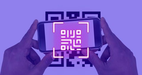 Smartphone scanning qr code with digital interface overlay