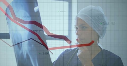 Female Doctor Analyzing Medical Data Overlay
