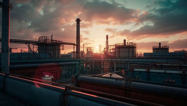 Industrial Refinery Complex at Vibrant Sunset
