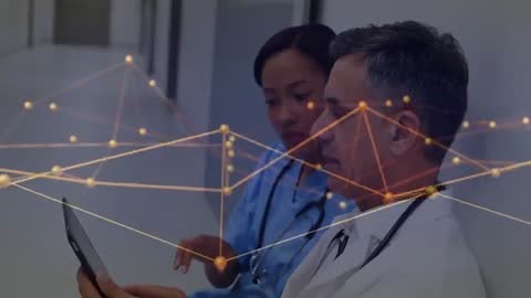Medical Team Analyzing Data with Futuristic Golden Network