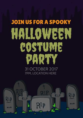 Spooky Halloween Costume Party Invitation with Tombstones - Download Free Stock Templates Pikwizard.com