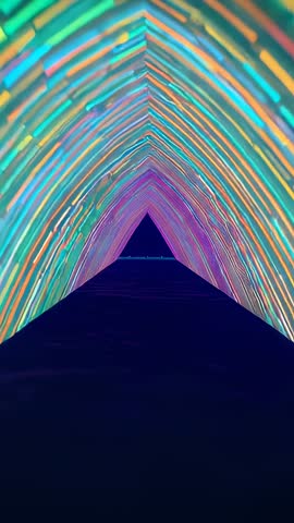 Glowing Neon Tunnel Guiding Camera Through Triangular Cyberpunk Light Vortex