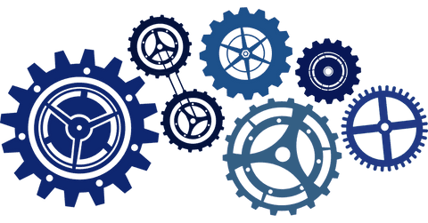 Navy blue gears illustration on transparent background