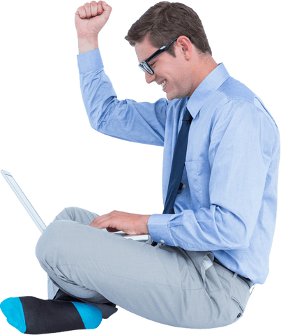 Transparent Young Professional Celebrating Success on Laptop - Download Free Stock Videos Pikwizard.com