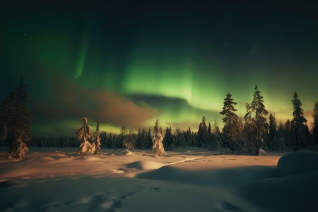 Aurora borealis in snowscape landscape, created using generative ai technology - Download Free Stock Photos Pikwizard.com