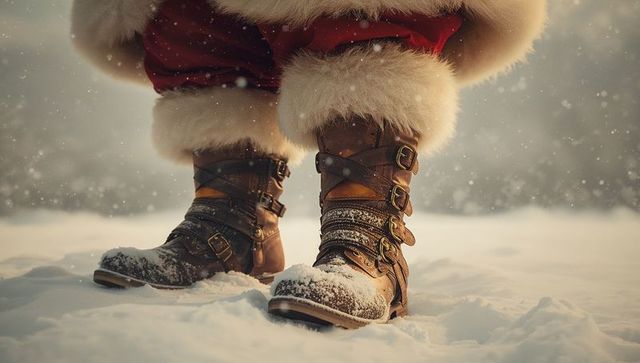Rustic santa inspired legs in snowing landscape