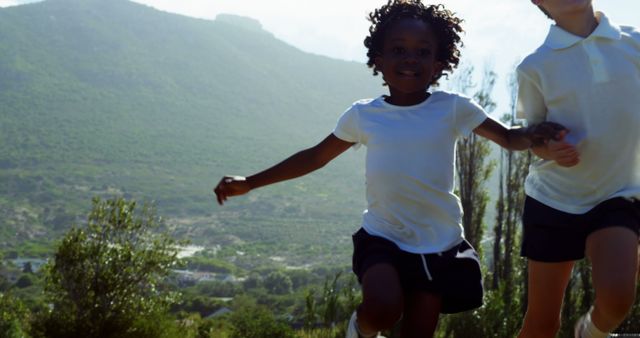 Happy Diverse Children Running Outside Smiling Have Fun - Download Free Stock Images Pikwizard.com