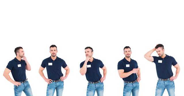 Digital composite of service man thinking collection