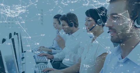 Call Center Team Typing with Data Network Overlay for Tech Support and Analytics
