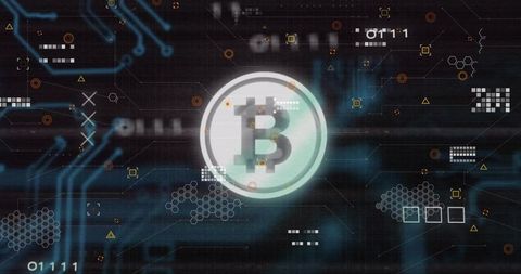 Glowing Bitcoin Symbol in Digital Virtual Network Concept