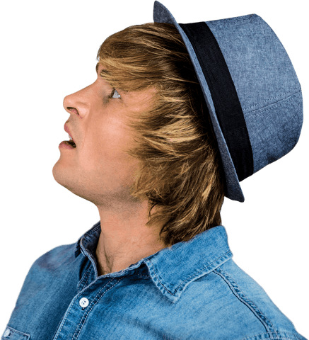 Transparent Profile View Hipster Male Surprised Expression Wearing Hat