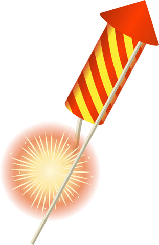 Flat firework rocket with sparks on transparent background