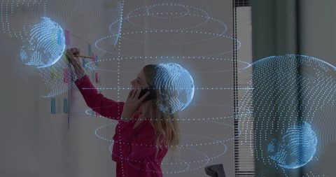 Businesswoman Using Holographic Technology for Innovative Strategy