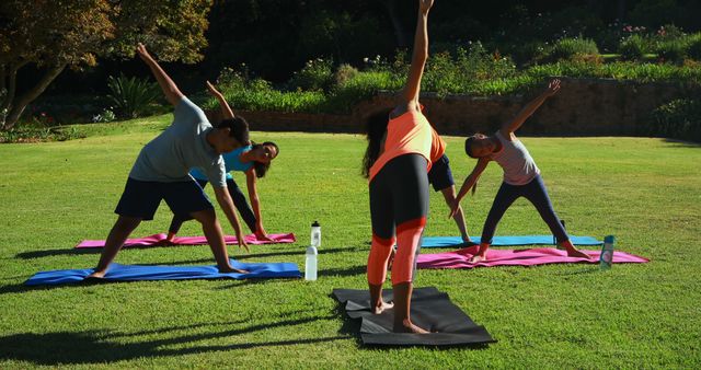 Group Practicing Outdoor Yoga in Park on Sunny Day - Download Free Stock Images Pikwizard.com