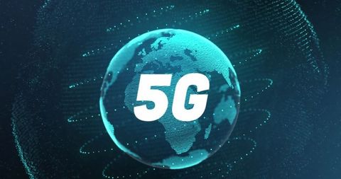 5G Technology Concept with Spinning Digital Globe