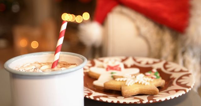 Christmas Hot Cocoa in Mug with Decorative Cookies - Download Free Stock Images Pikwizard.com