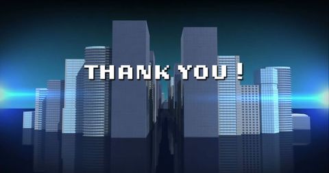 Thank You Message on Futuristic Digital Cityscape Backdrop